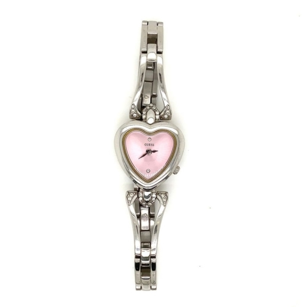 Heart-shaped Pink Face Guess Women's Watch | Luxury Silver-tone Stainless Steele